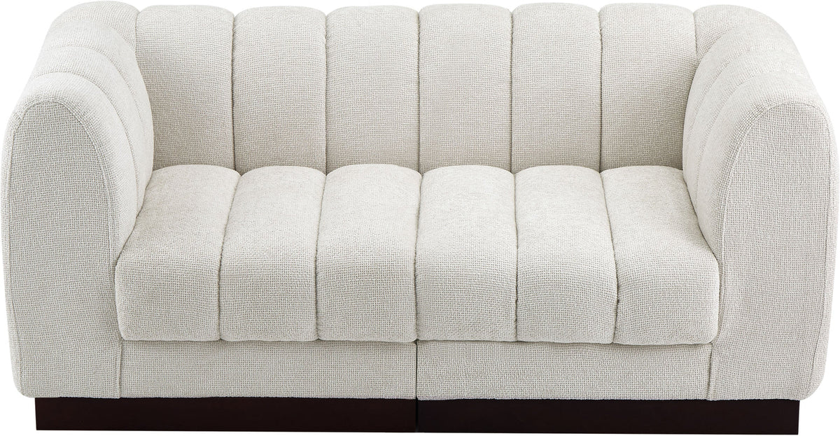 Quinn 69in Cream Chenille Fabric Upholstered 2 Piece Modular Loveseat