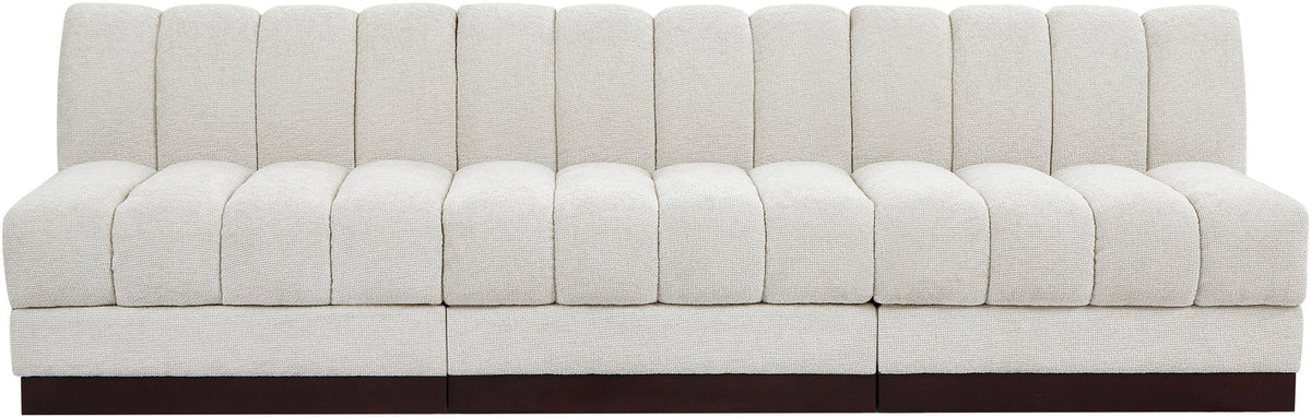 Quinn 96in Cream Chenille Fabric Upholstered 3 Piece Armless Modular Sofa