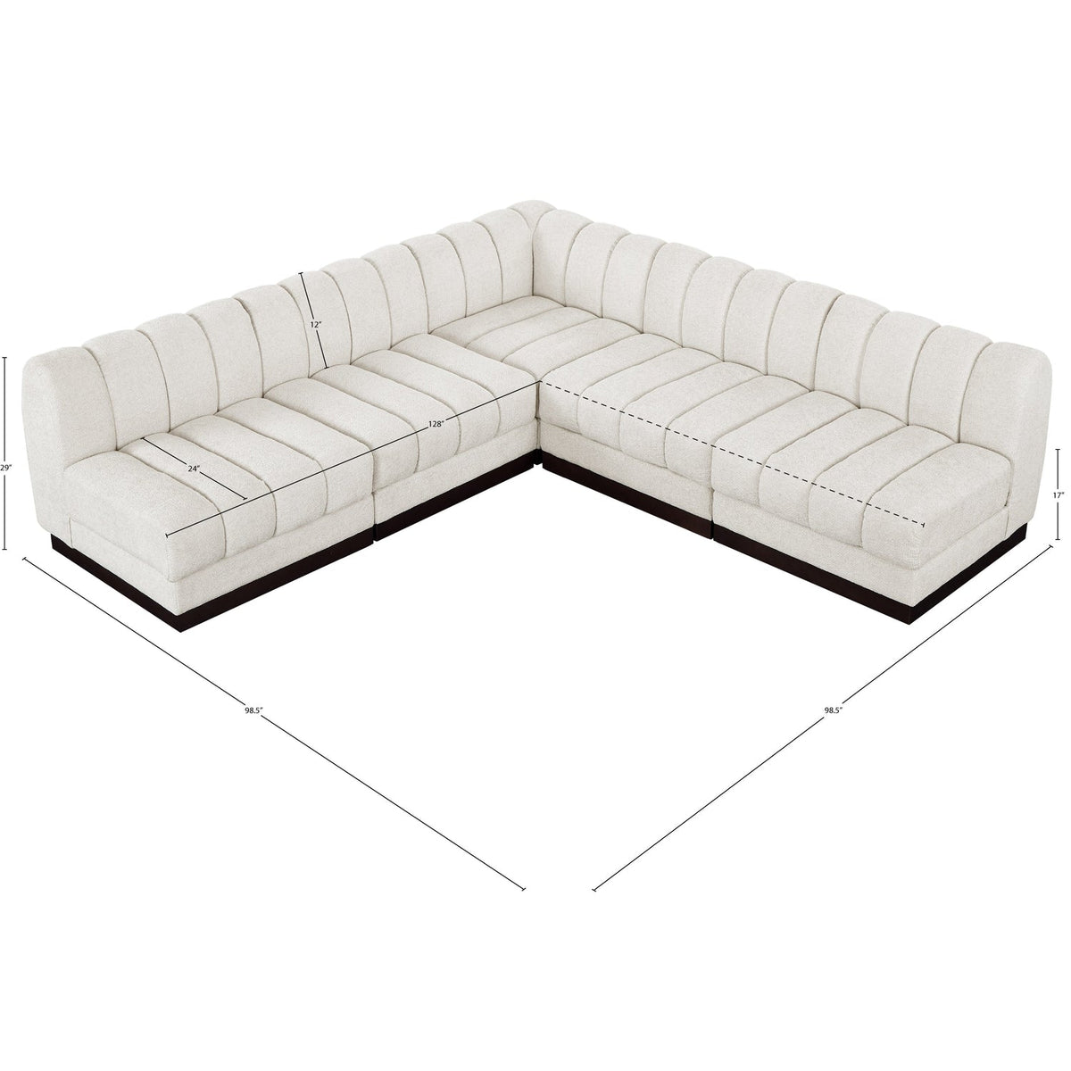 Quinn 98in Cream Chenille Fabric Upholstered 5 Piece Modular Sectional Sofa