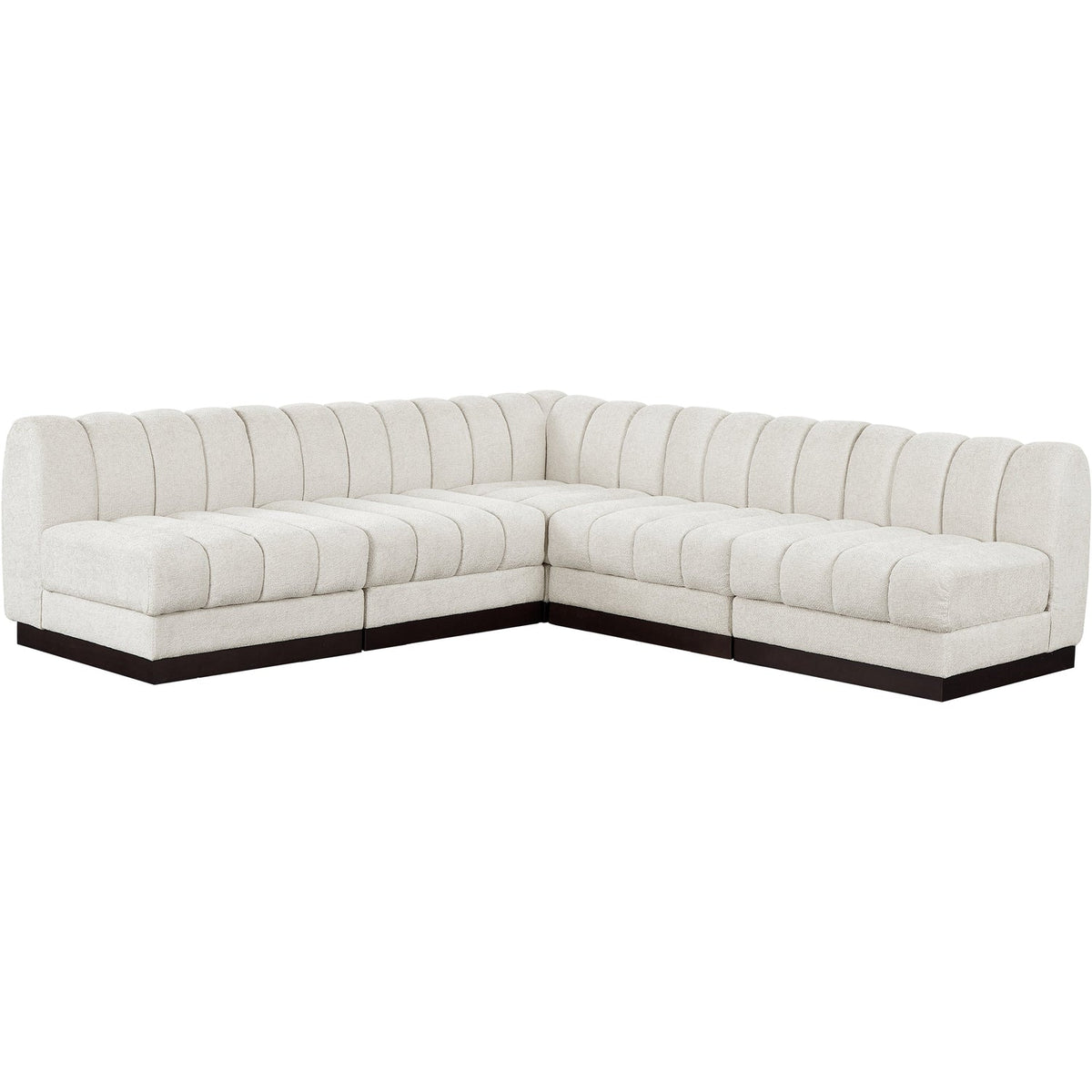 Quinn 98in Cream Chenille Fabric Upholstered 5 Piece Modular Sectional Sofa
