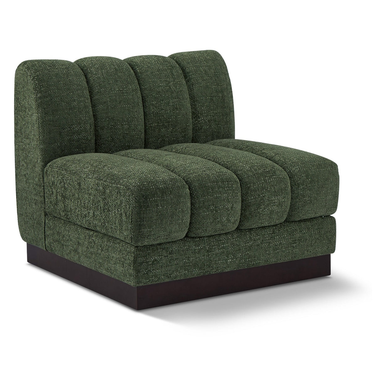 Quinn Green Chenille Fabric Upholstered Modular Armless Chair in green chenille fabric, primary product view