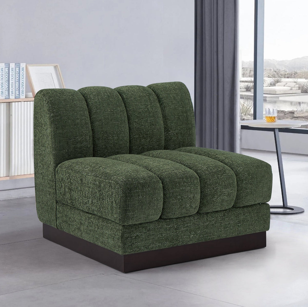 Quinn Green Chenille Fabric Upholstered Modular Armless Chair
