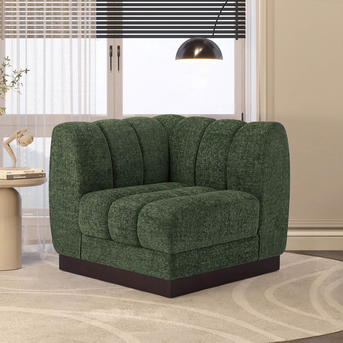 Quinn Green Chenille Fabric Upholstered Modular Corner Chair