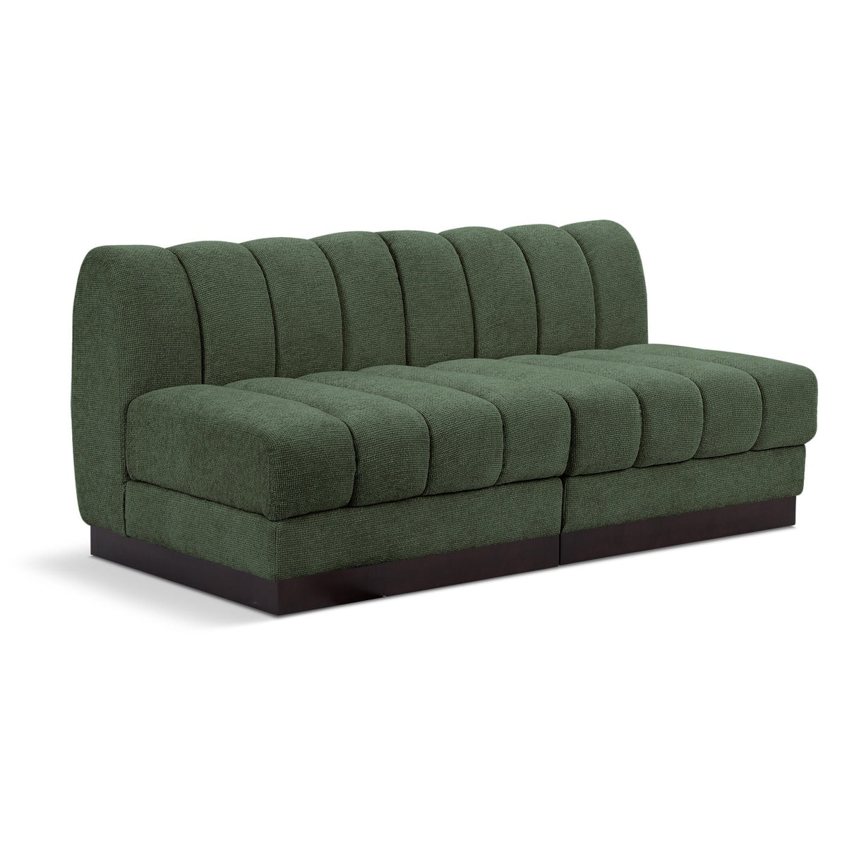 Quinn 64" Green Chenille Fabric Upholstered 2pc. Armless Modular Loveseat in green chenille fabric, primary product view