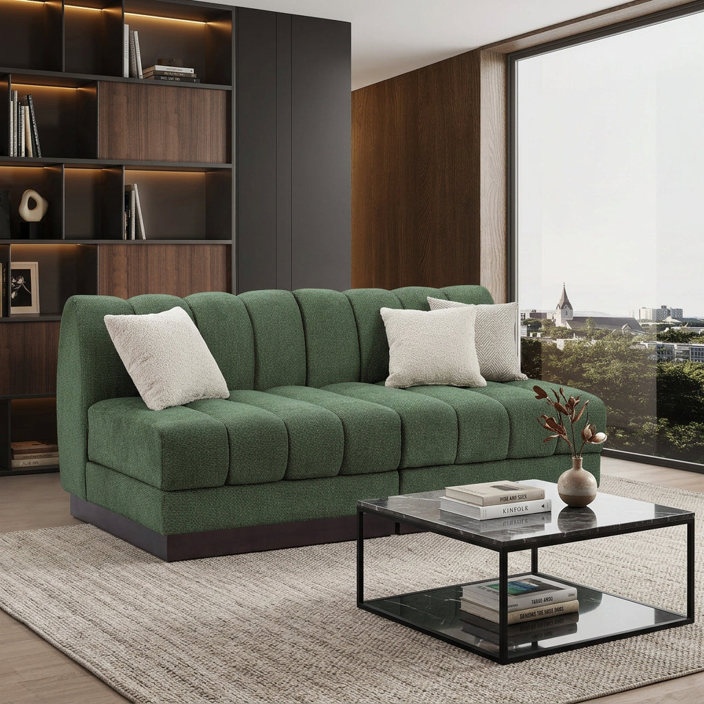 Quinn 64in Green Chenille Fabric Upholstered 2 Piece Armless Modular Loveseat