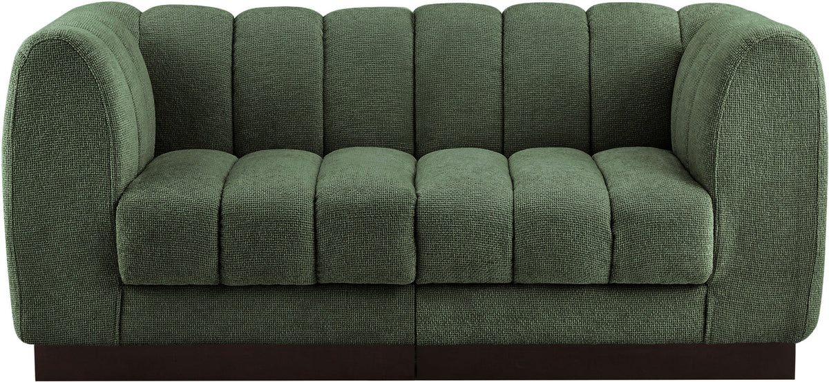 Quinn 69in Green Chenille Fabric Upholstered 2 Piece Modular Loveseat