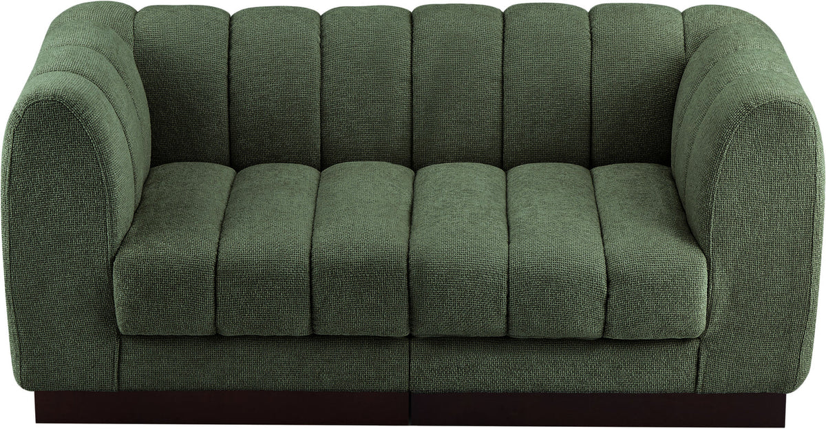 Quinn 69in Green Chenille Fabric Upholstered 2 Piece Modular Loveseat