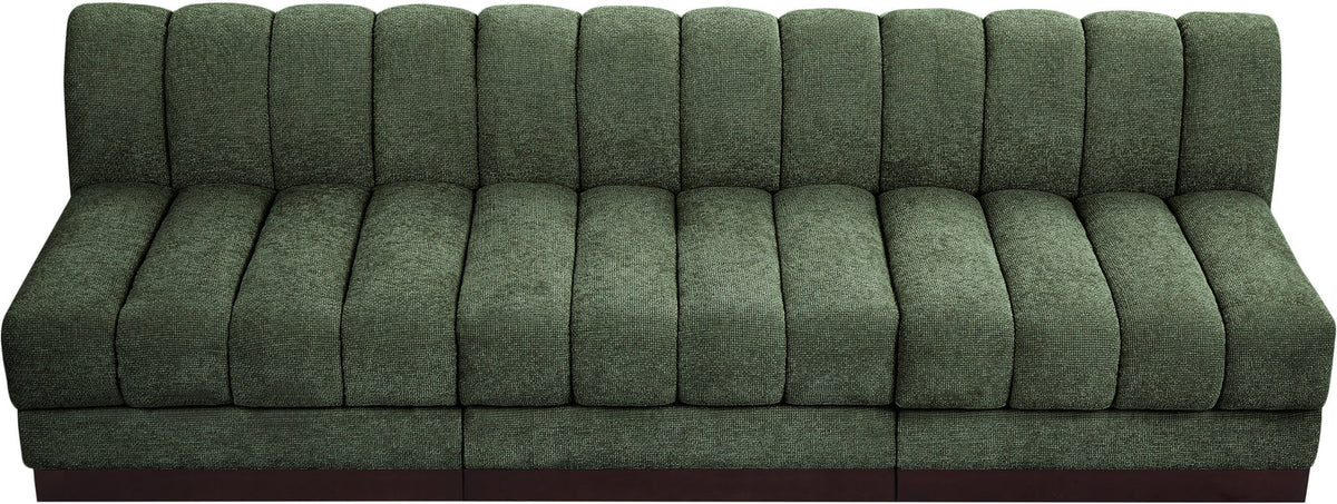 Quinn 96in Green Chenille Fabric Upholstered 3 Piece Armless Modular Sofa