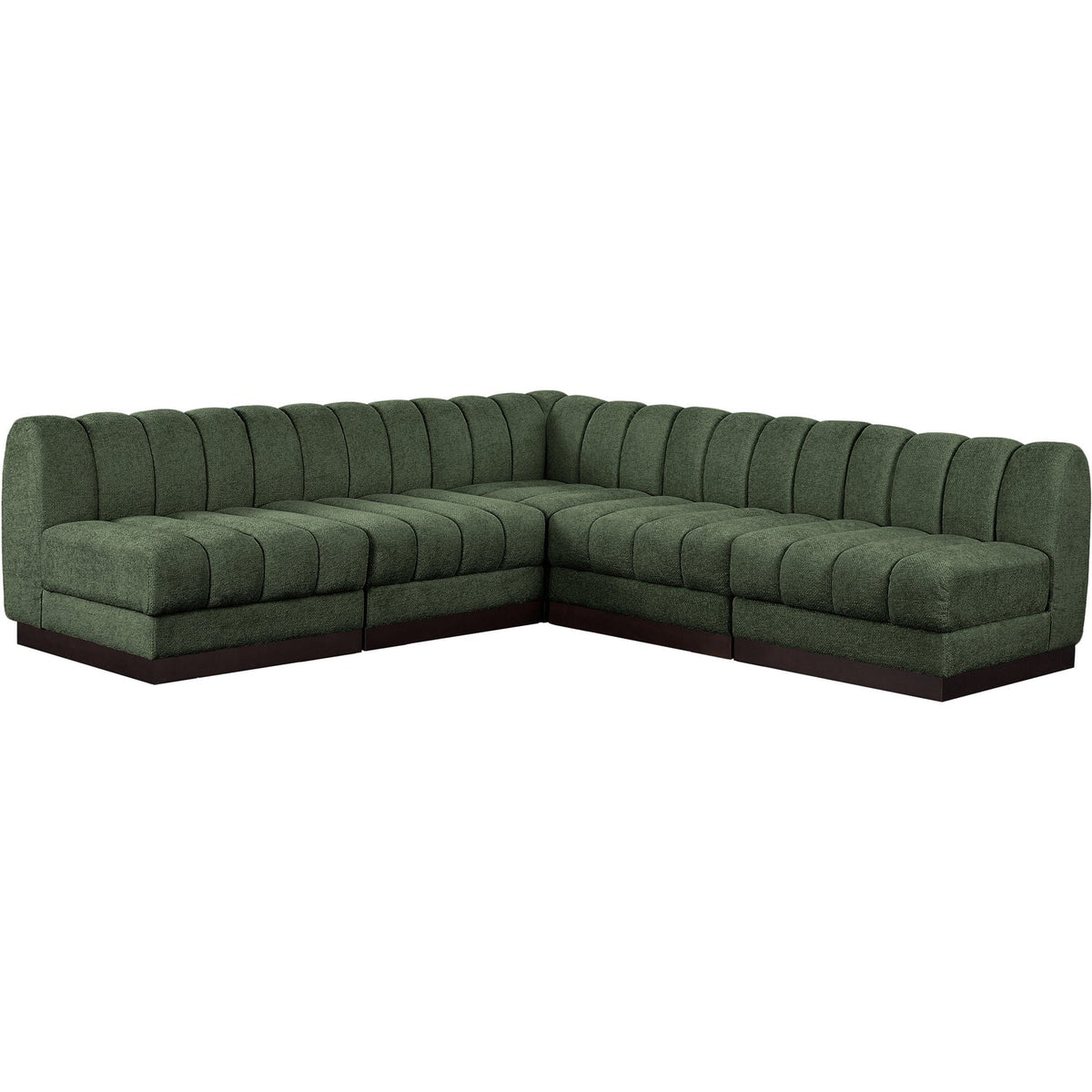 Quinn 98in Green Chenille Fabric Upholstered 5 Piece Modular Sectional Sofa