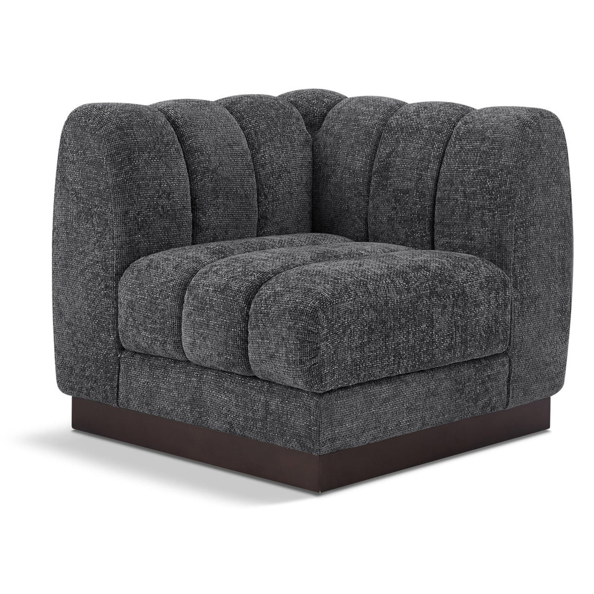 Quinn Grey Chenille Fabric Upholstered Modular Corner Chair in grey chenille fabric, primary product view