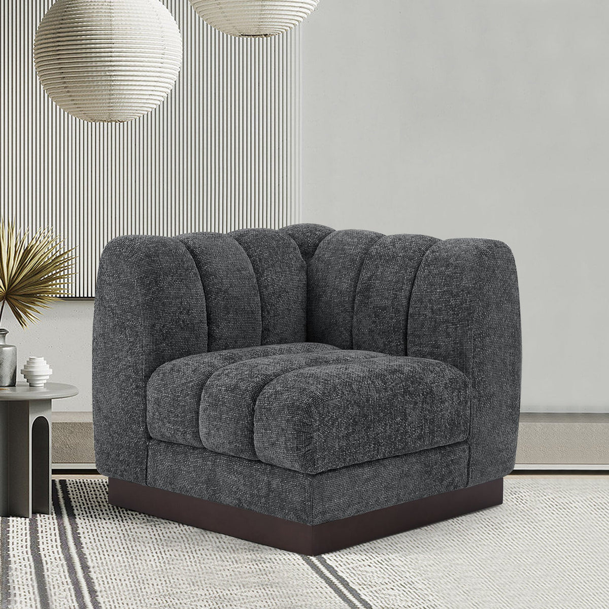Quinn Grey Chenille Fabric Upholstered Modular Corner Chair