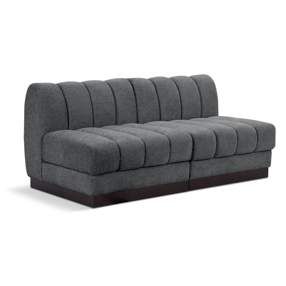 Quinn 64" Grey Chenille Fabric Upholstered 2pc. Armless Modular Loveseat in grey chenille fabric, primary product view