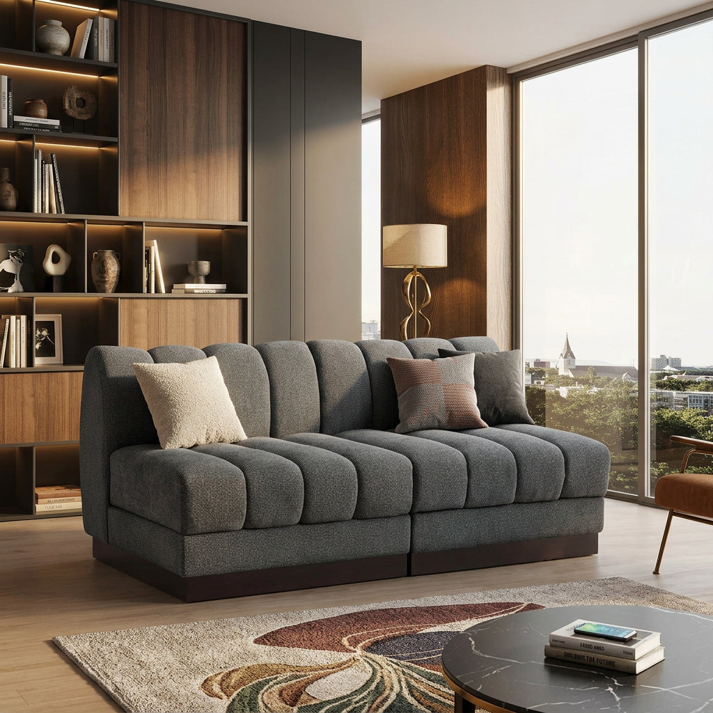 Quinn 64in Grey Chenille Fabric Upholstered 2 Piece Armless Modular Loveseat