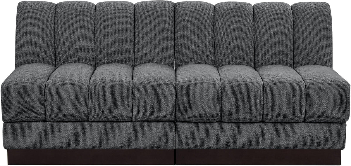 Quinn 64in Grey Chenille Fabric Upholstered 2 Piece Armless Modular Loveseat