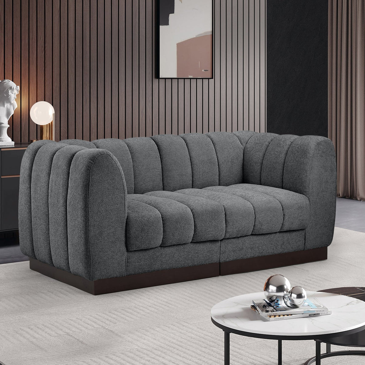 Quinn 69in Grey Chenille Fabric Upholstered 2Piece Modular Loveseat
