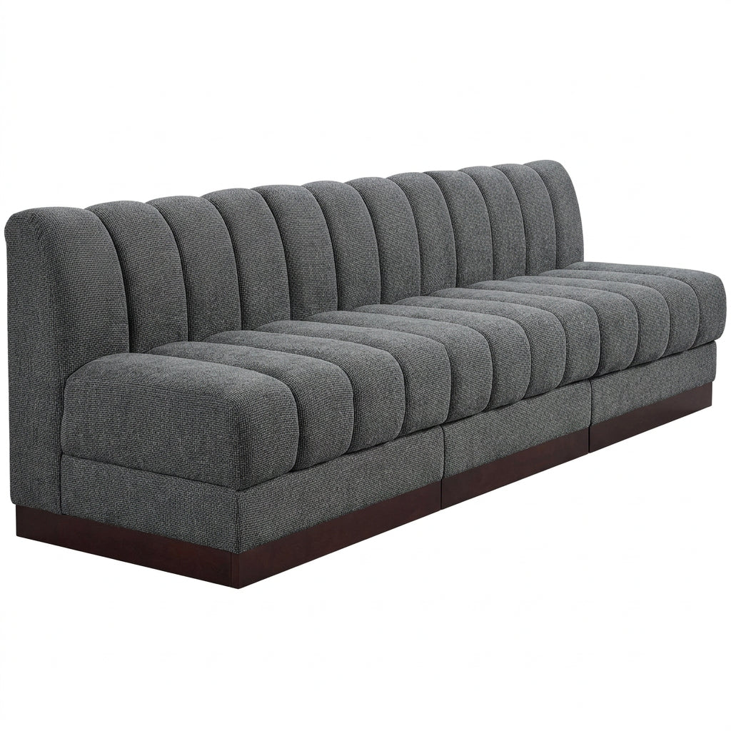 Quinn 96in Grey Chenille Fabric Upholstered 3 Piece. Armless Modular Sofa