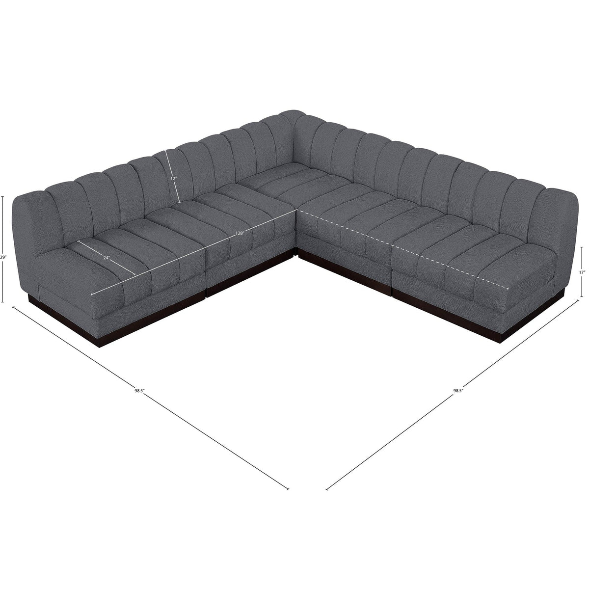 Quinn 98in Grey Chenille Fabric Upholstered 5 Piece Modular Sectional Sofa