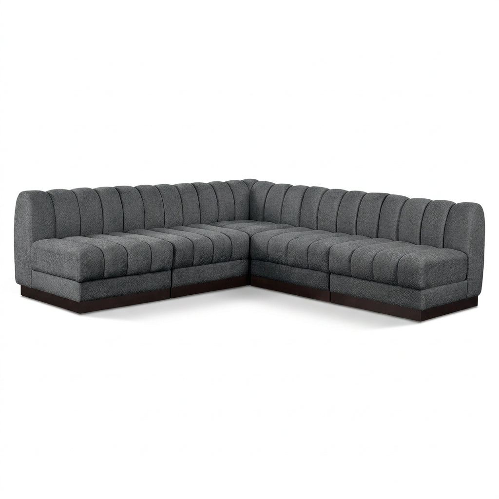 Quinn 98" Grey Chenille Fabric Upholstered 5pc. Modular Sectional in grey chenille fabric, primary product view