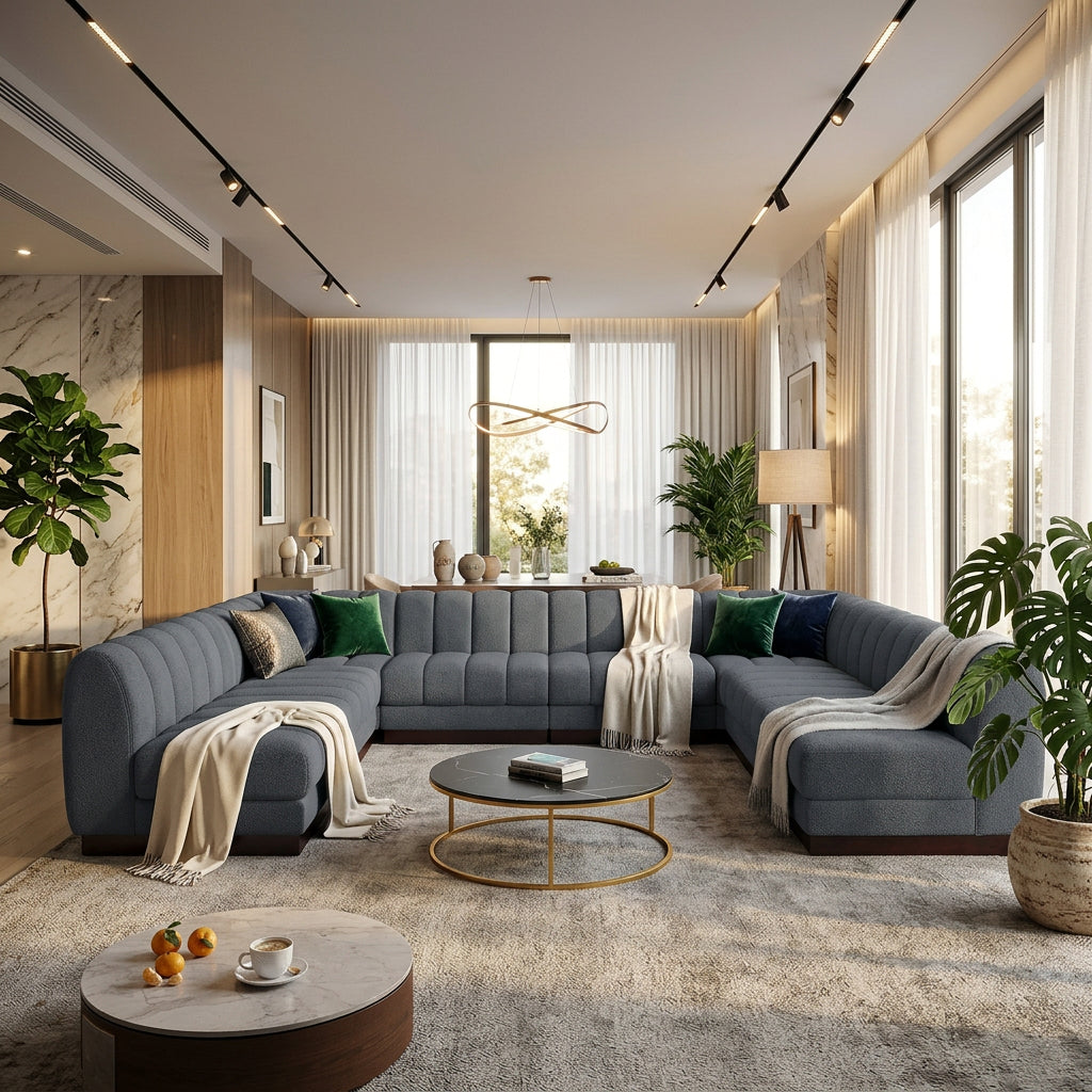 Quinn 229in Grey Chenille Fabric Upholstered 9 Piece Modular Sectional Sofa