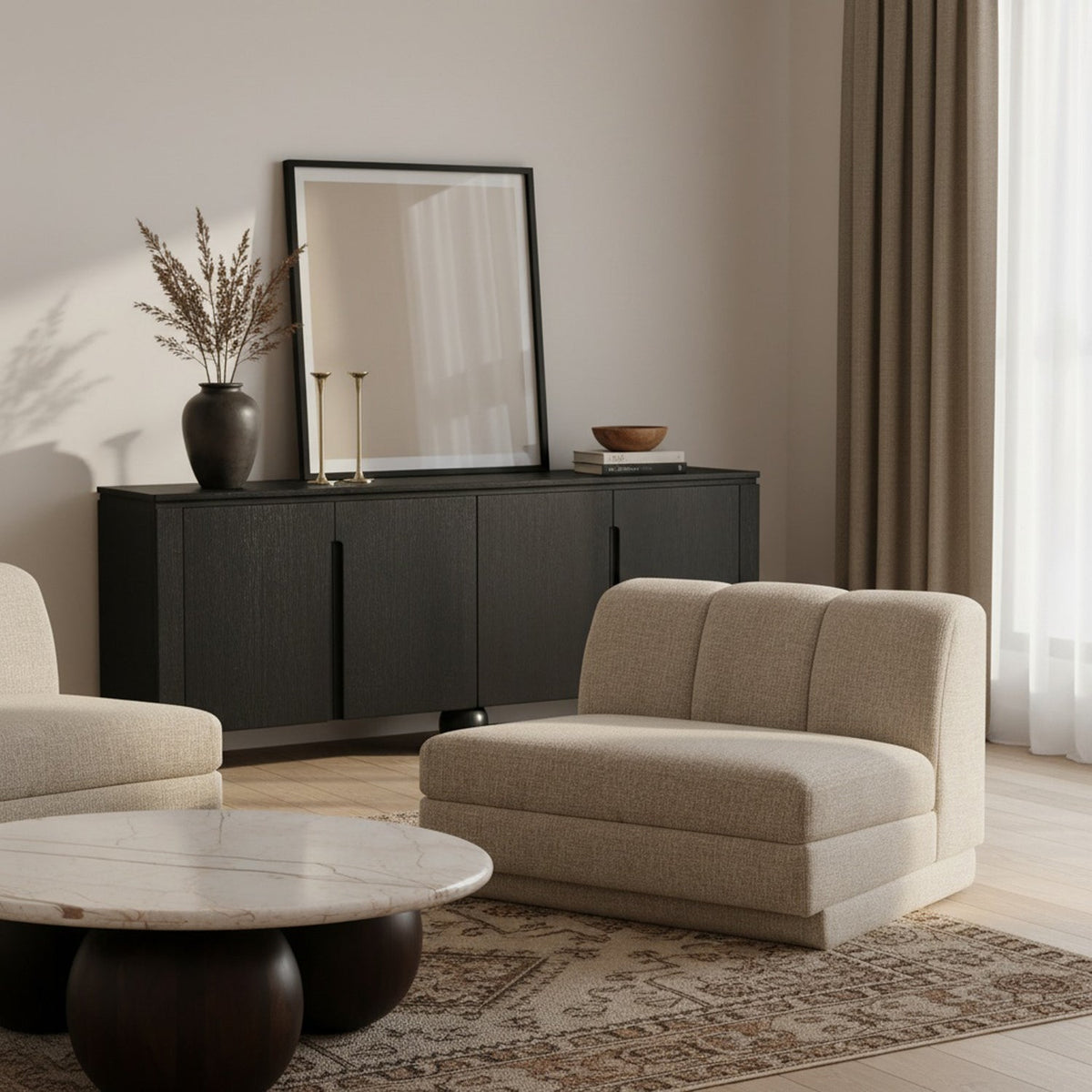 Modari Beige Fabric Upholstered Armless Chair