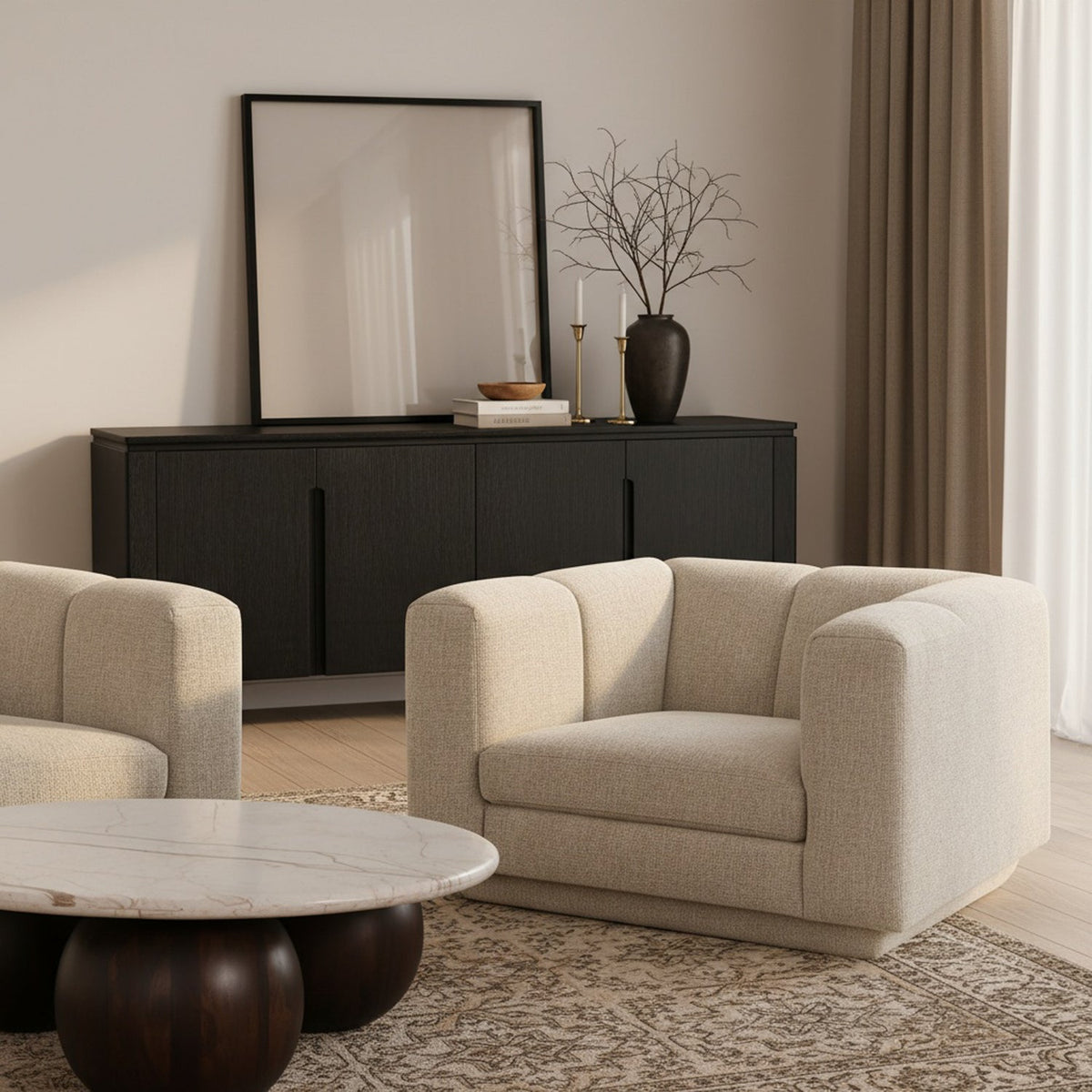 Modari Beige Fabric Upholstered Chair