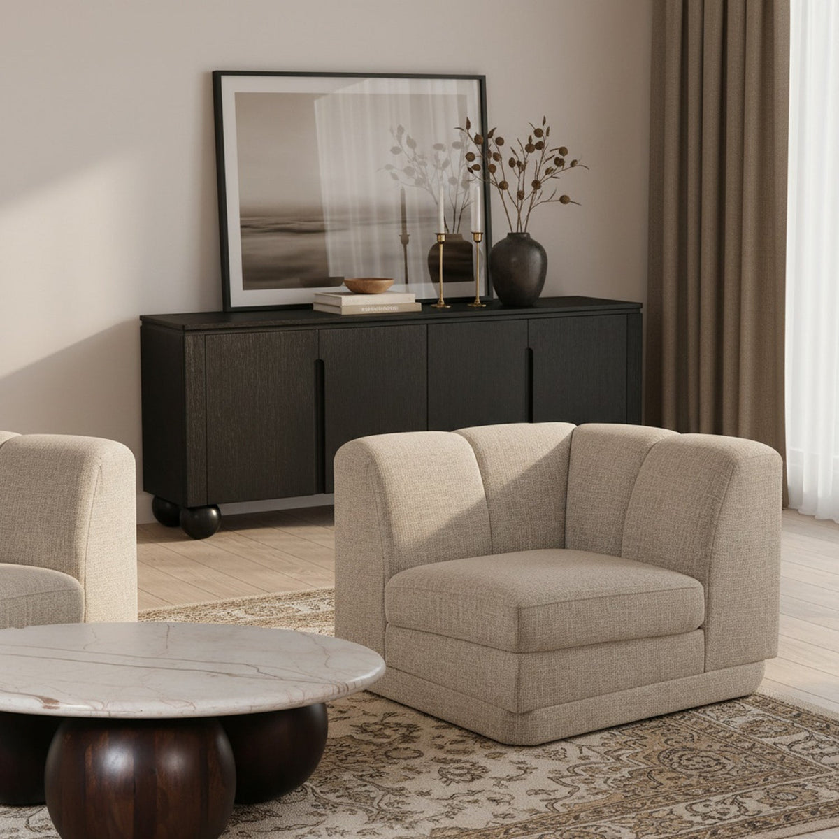 Modari Beige Fabric Upholstered Corner Chair