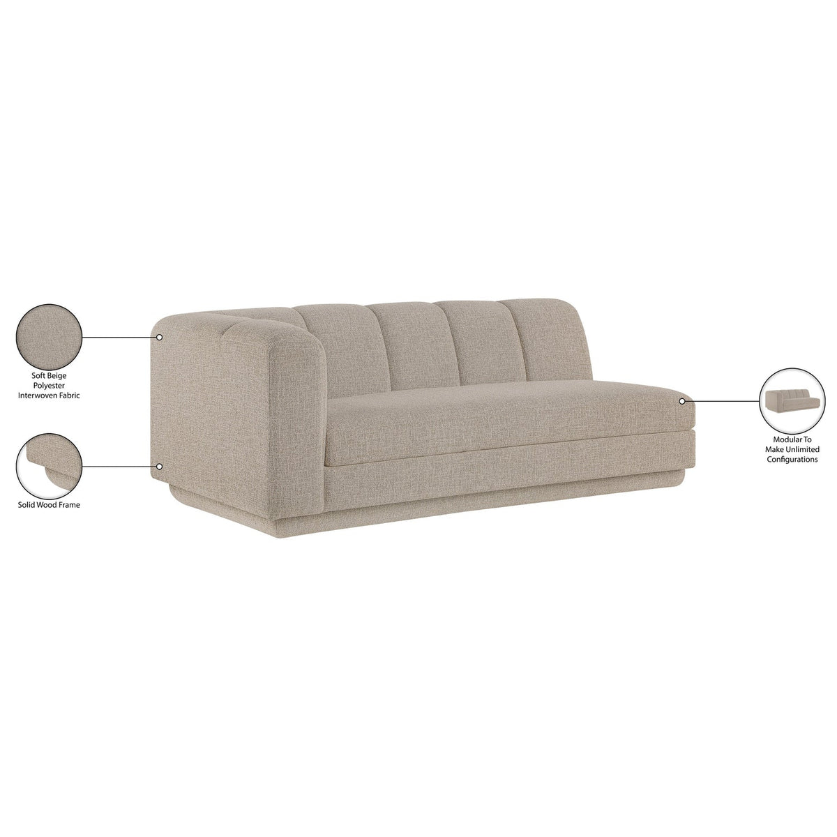 Modari 76.75in Beige Fabric Upholstered Left Arm Sofa