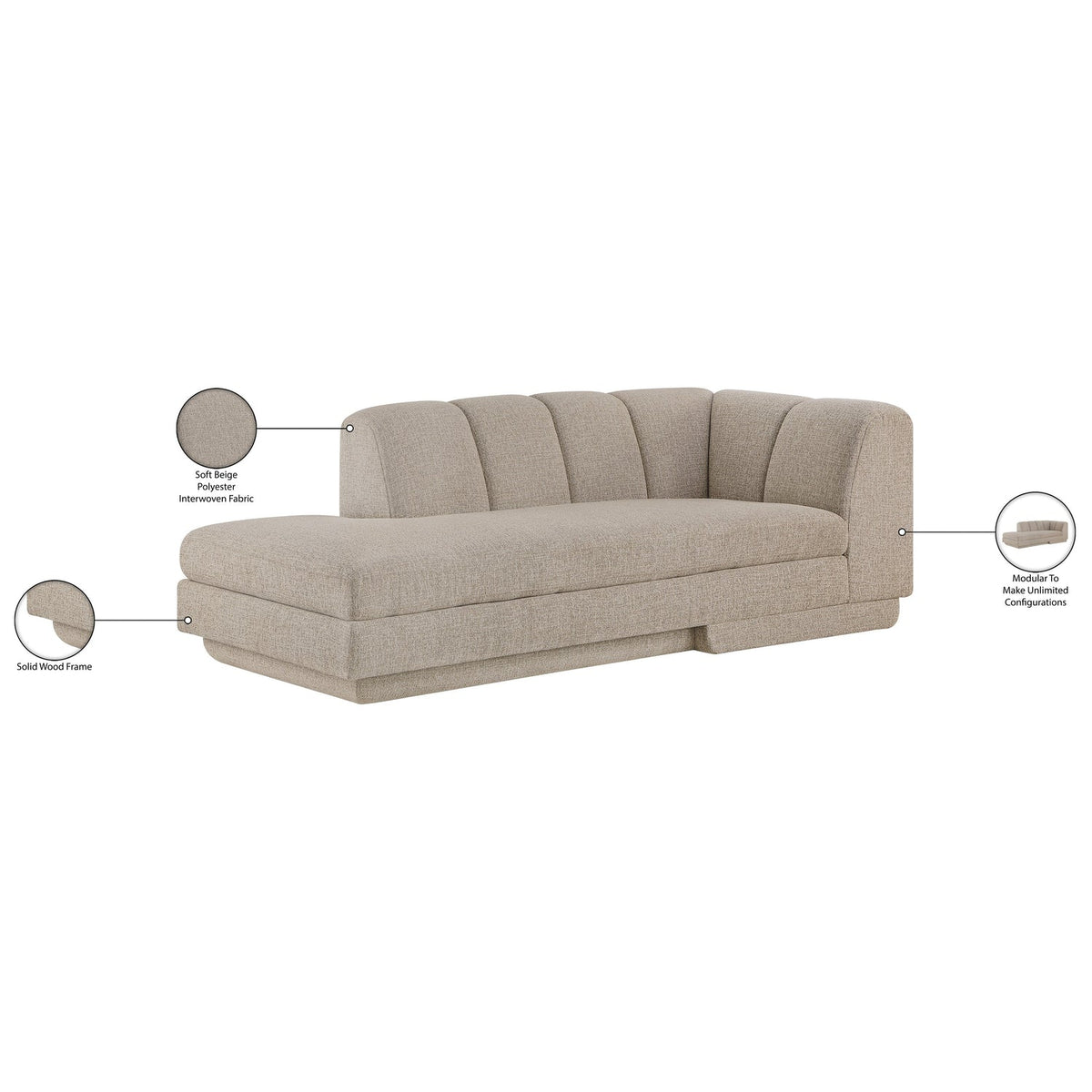 Modari Beige Fabric Upholstered Left Arm Chaise