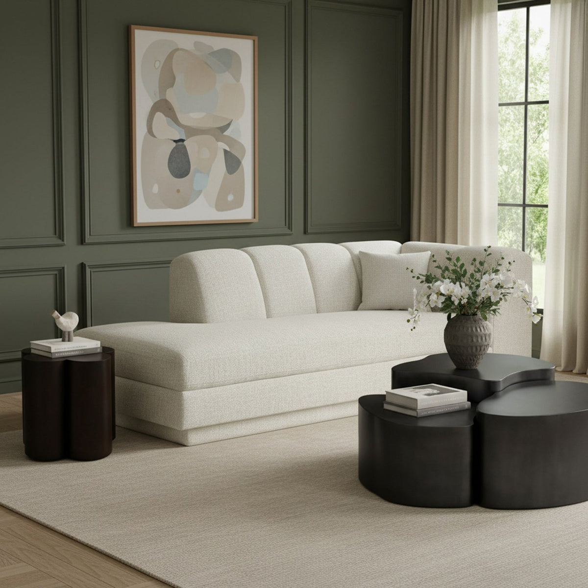 Modari Beige Fabric Upholstered Left Arm Chaise