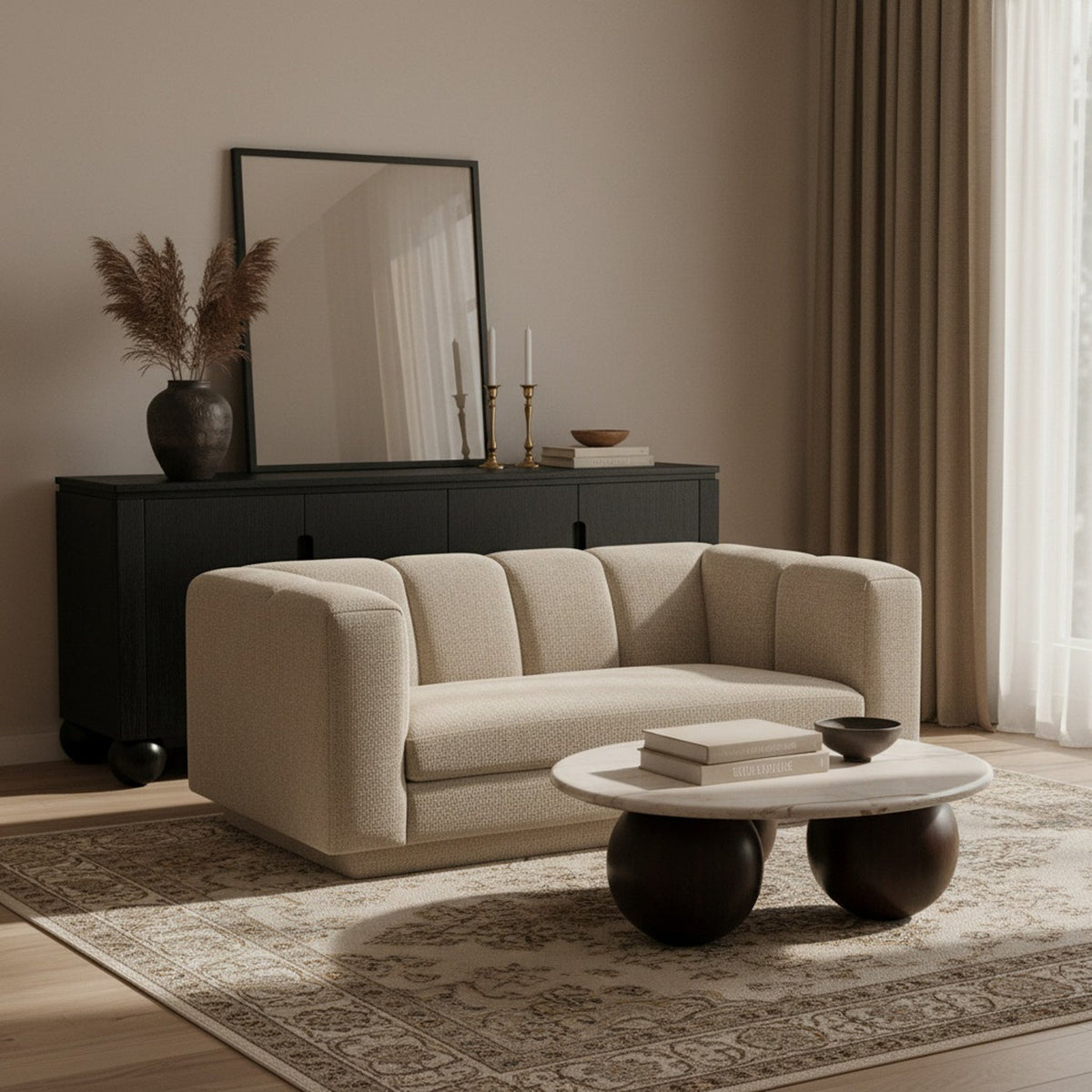 Modari 70.25in Beige Fabric Upholstered Loveseat