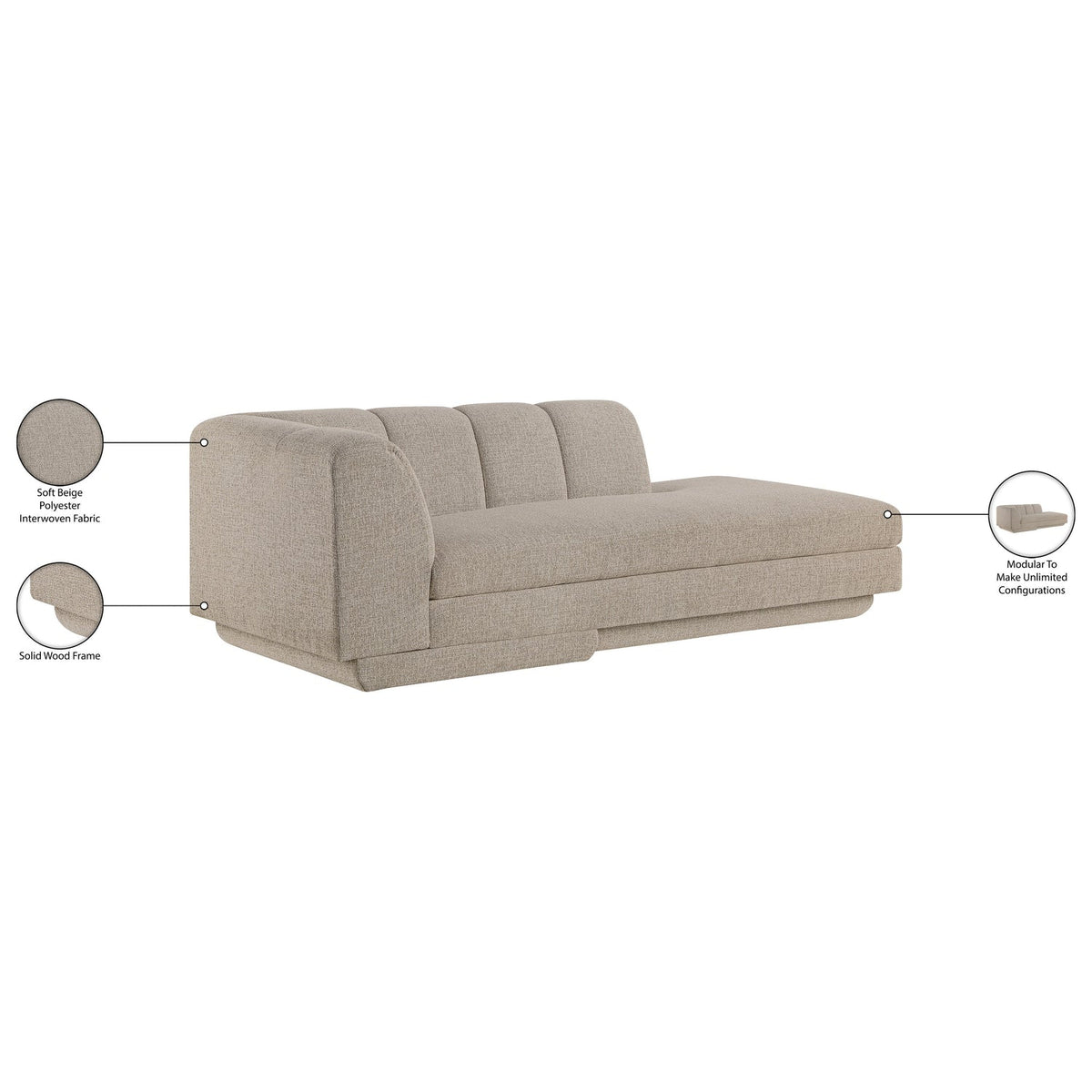 Modari Beige Fabric Upholstered Right Arm Chaise