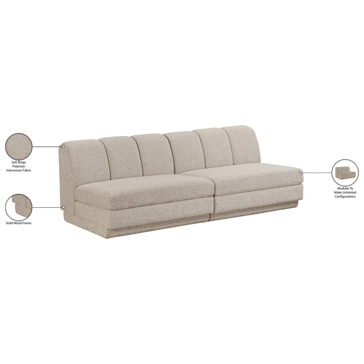 Modari Beige Fabric Upholstered 2 Piece Modular Sofa