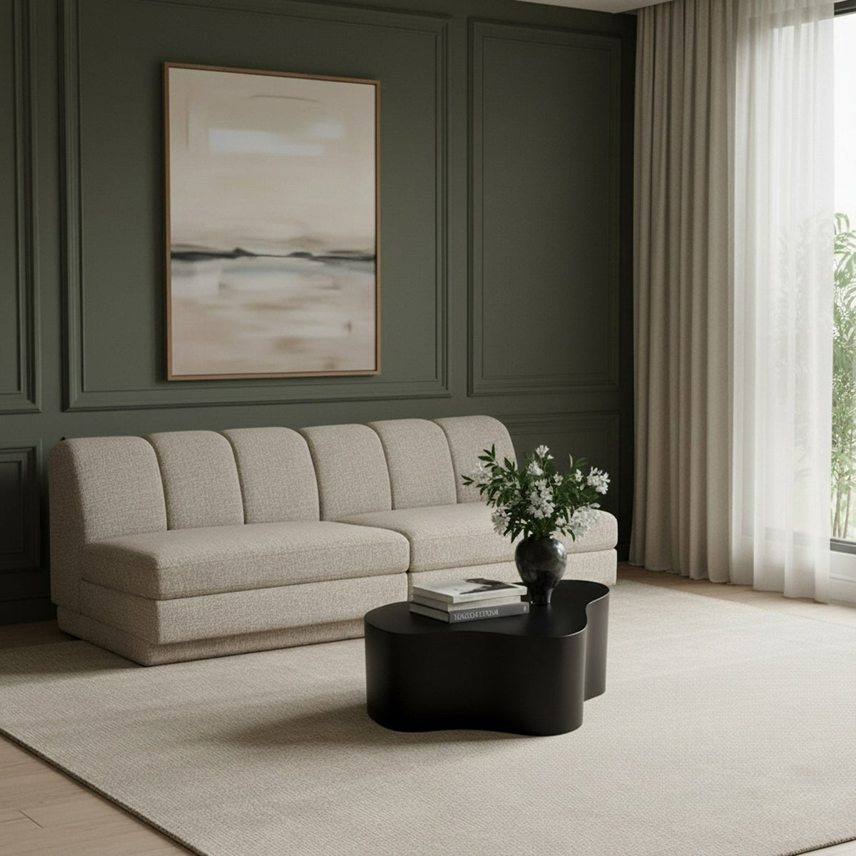 Modari Beige Fabric Upholstered 2 Piece Modular Sofa