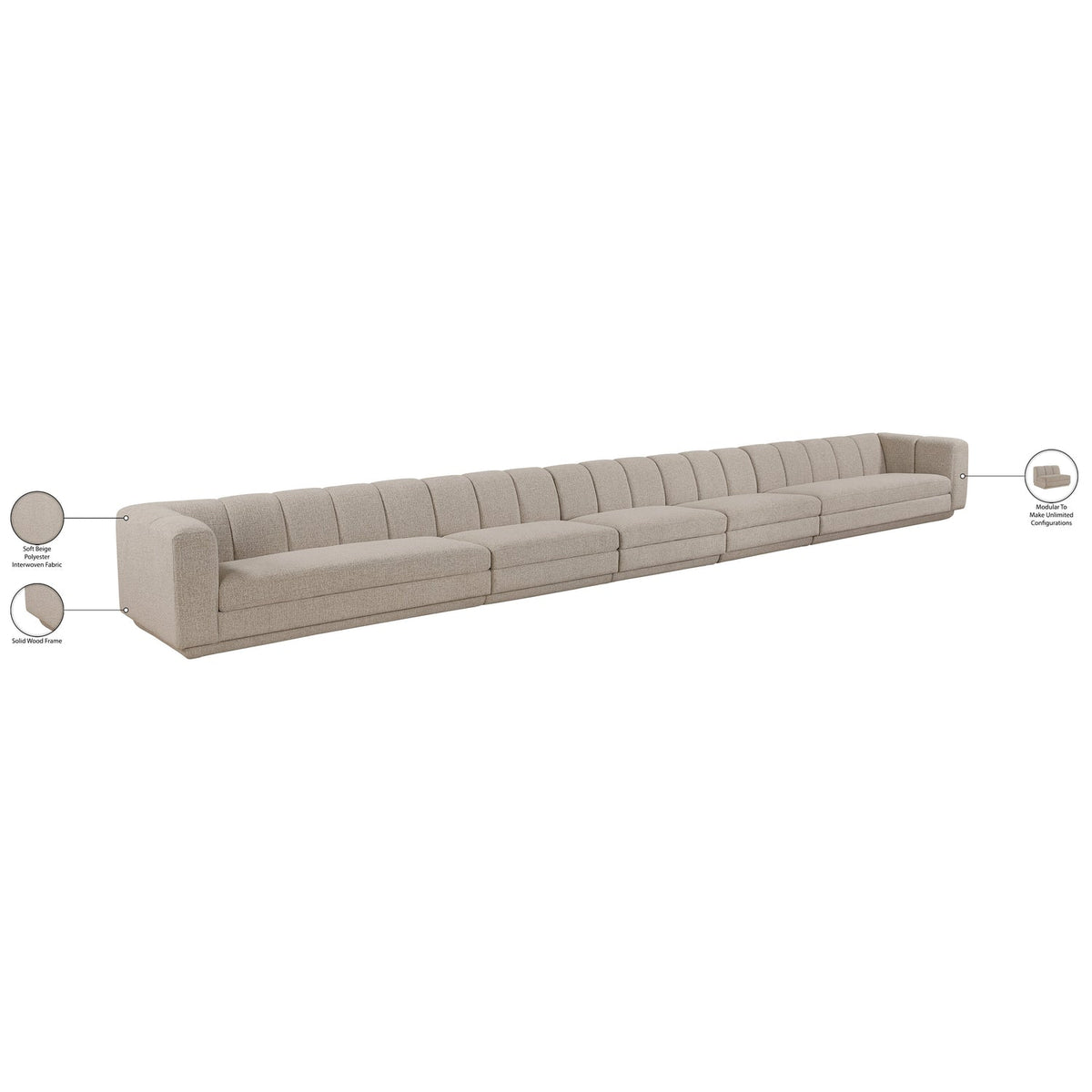 Modari Beige Fabric Upholstered 5 Piece Modular Sofa