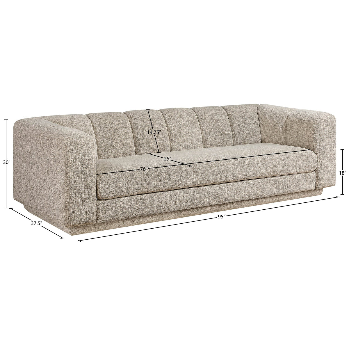 Modari 95in Beige Fabric Upholstered Sofa