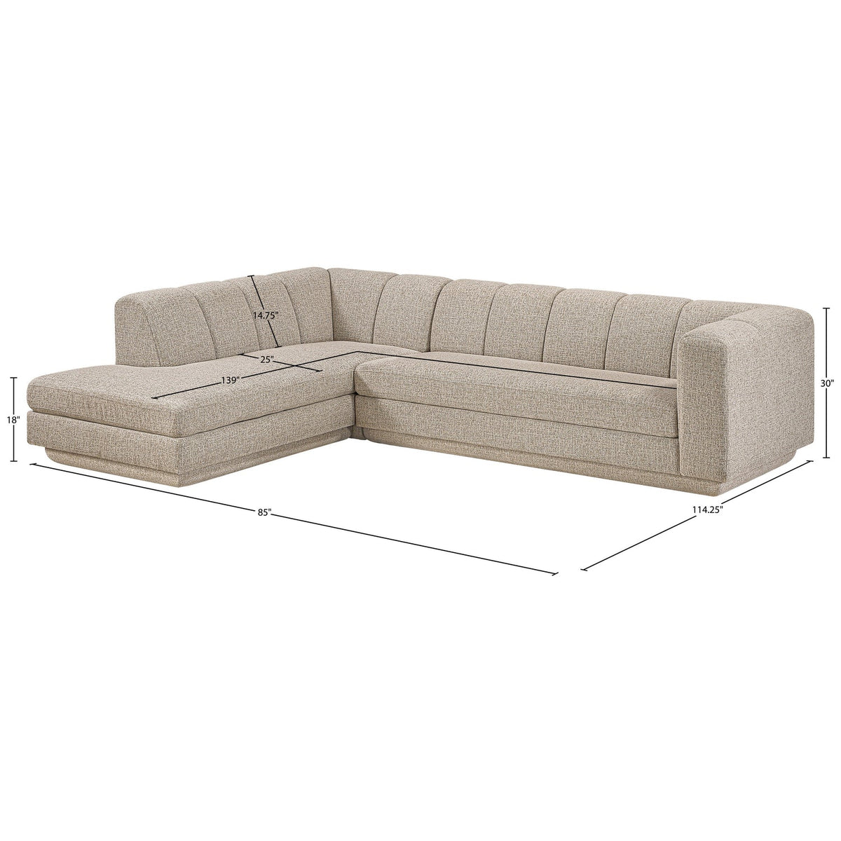 Modari Beige Fabric Upholstered 2 Piece Modular Sectional Sofa
