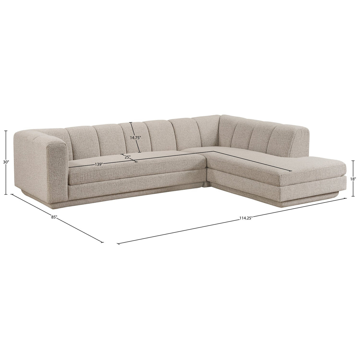Modari Beige Fabric Upholstered 2 Piece Modular Sectional Sofa