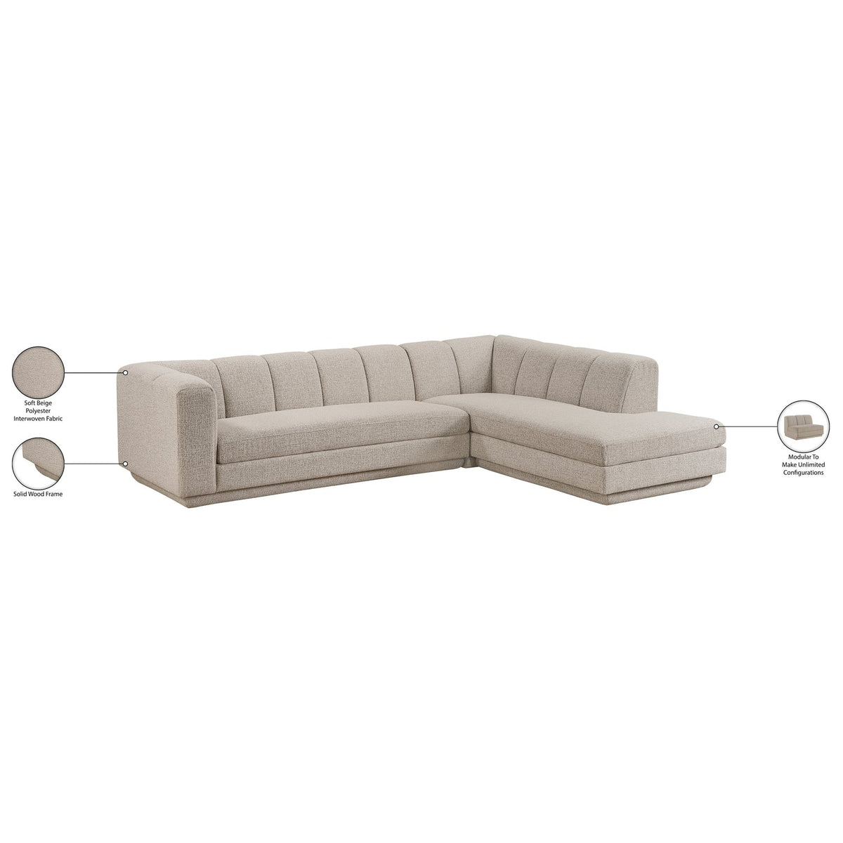 Modari Beige Fabric Upholstered 2 Piece Modular Sectional Sofa