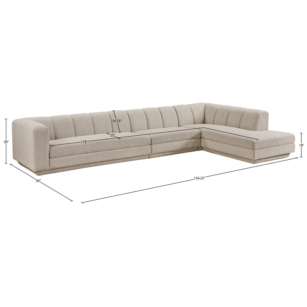 Modari Beige Fabric Upholstered 3 Piece Modular Sectional Sofa