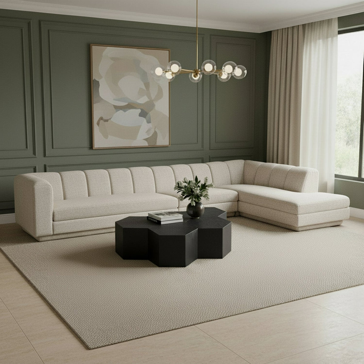 Modari Beige Fabric Upholstered 3 Piece Modular Sectional Sofa