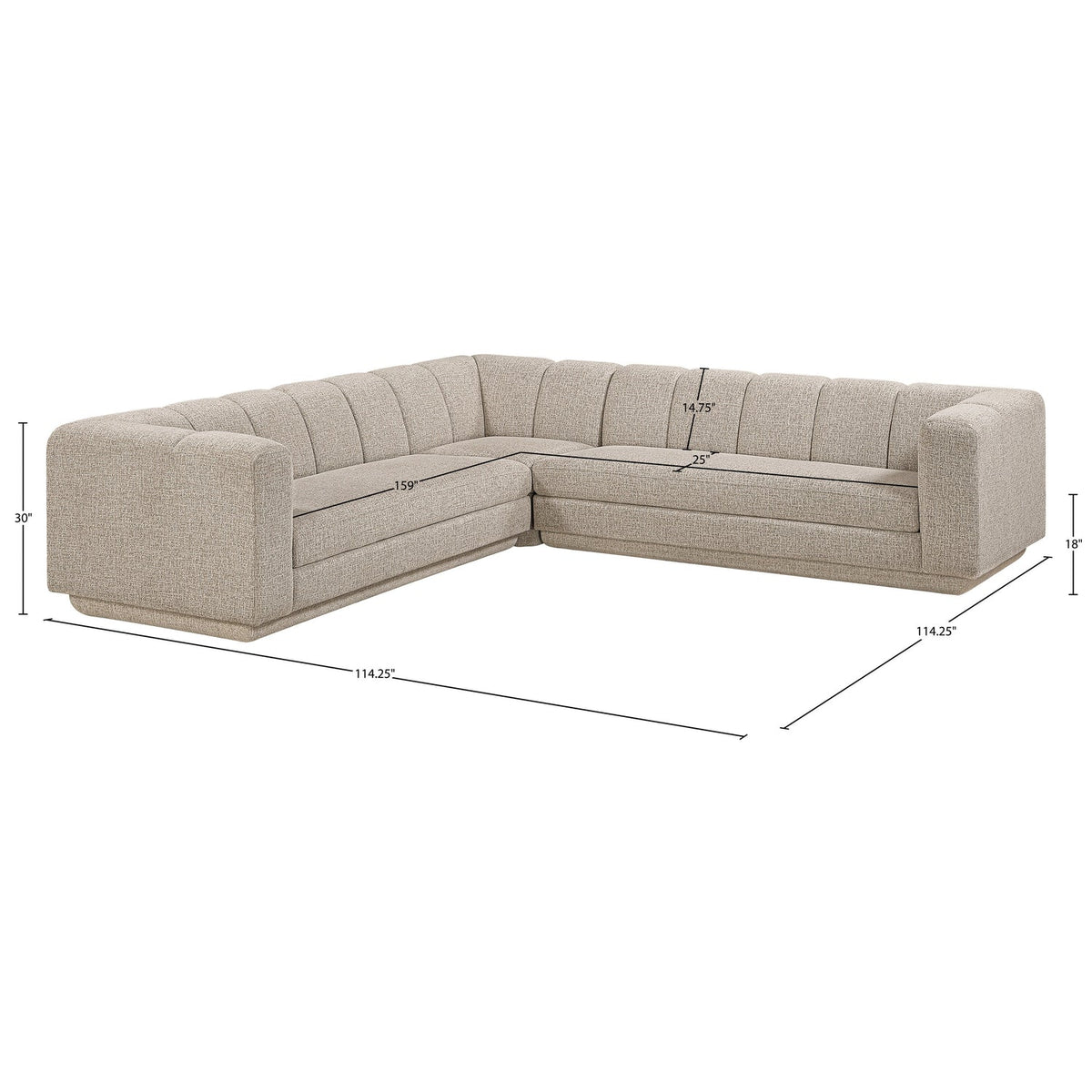 Modari Beige Fabric Upholstered 3 Piece Modular Sectional Sofa