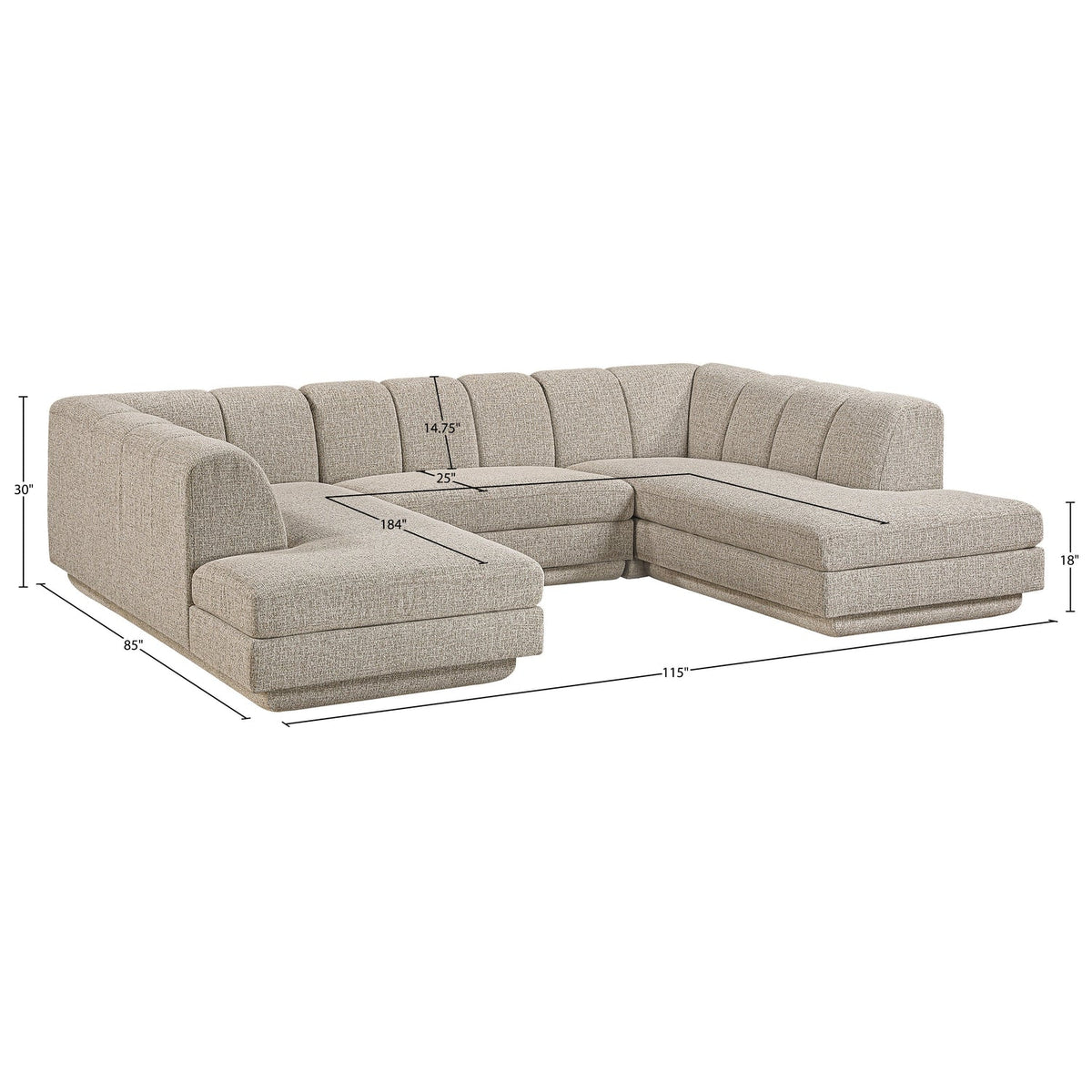 Modari Beige Fabric Upholstered 3 Piece Modular Sectional Sofa