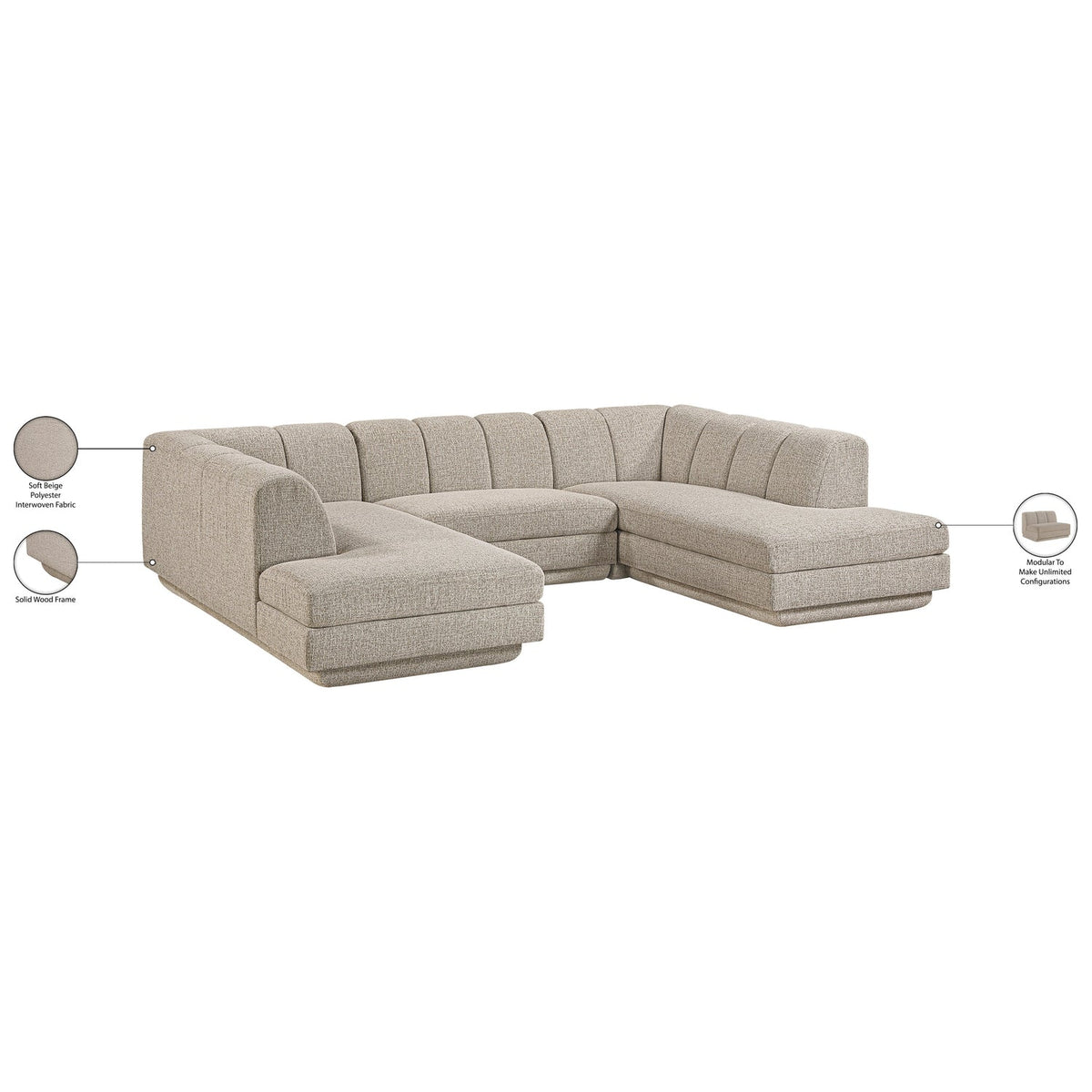 Modari Beige Fabric Upholstered 3 Piece Modular Sectional Sofa