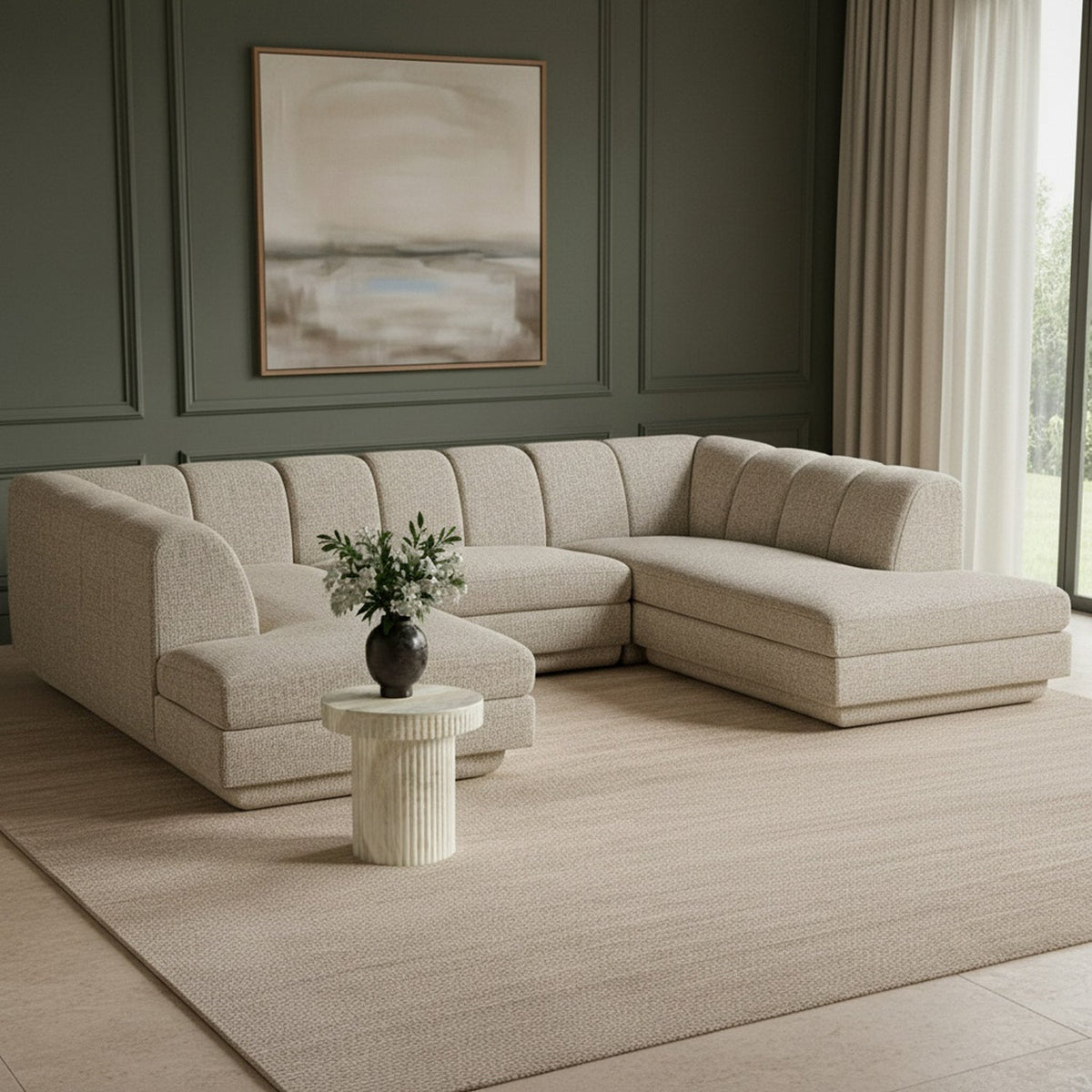 Modari Beige Fabric Upholstered 3 Piece Modular Sectional Sofa
