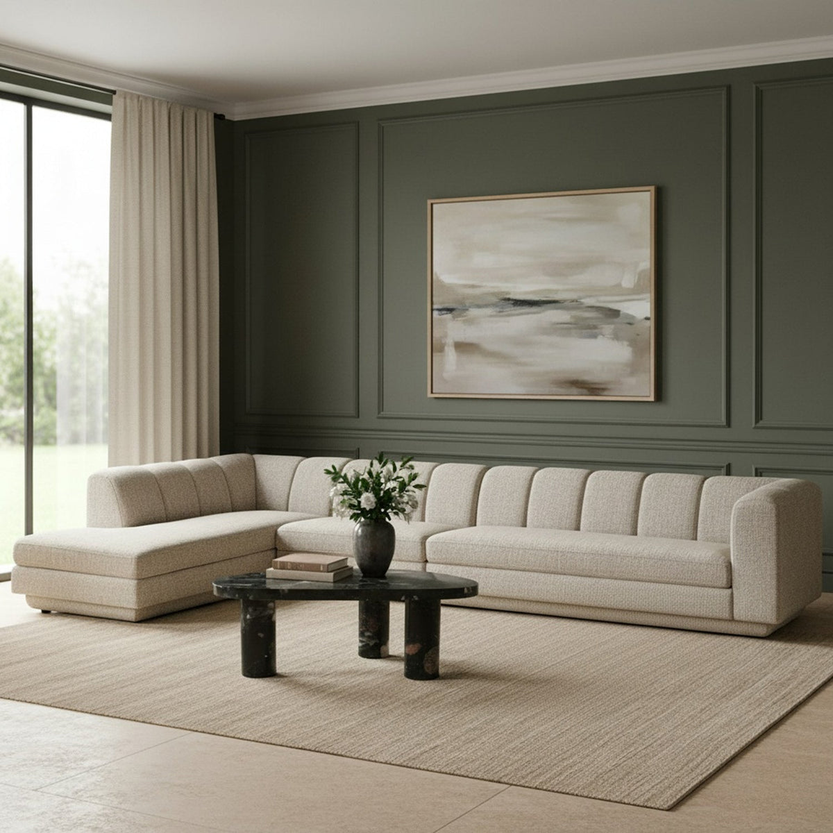 Modari Beige Fabric Upholstered 3 Piece Modular Sectional Sofa