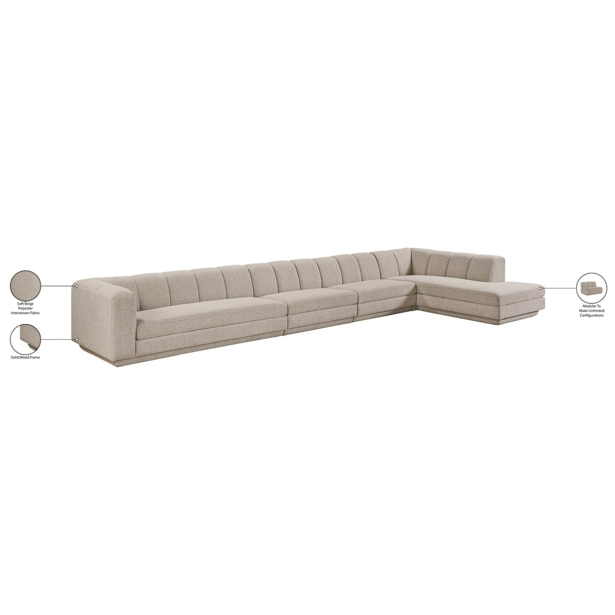 Modari Beige Fabric Upholstered 4 Piece Modular Sectional Sofa