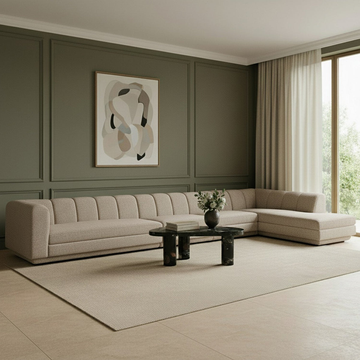 Modari Beige Fabric Upholstered 4 Piece Modular Sectional Sofa