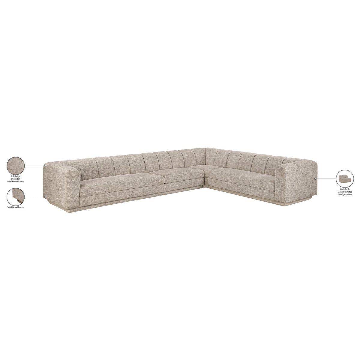 Modari Beige Fabric Upholstered 4 Piece Modular Sectional Sofa