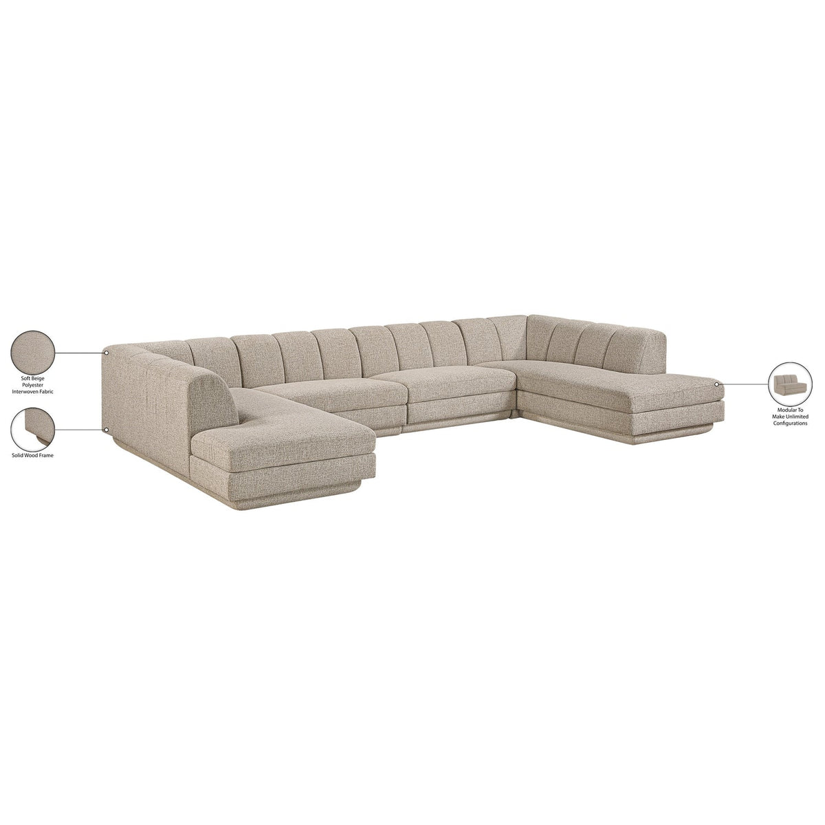 Modari Beige Fabric Upholstered 4 Piece Modular Sectional Sofa