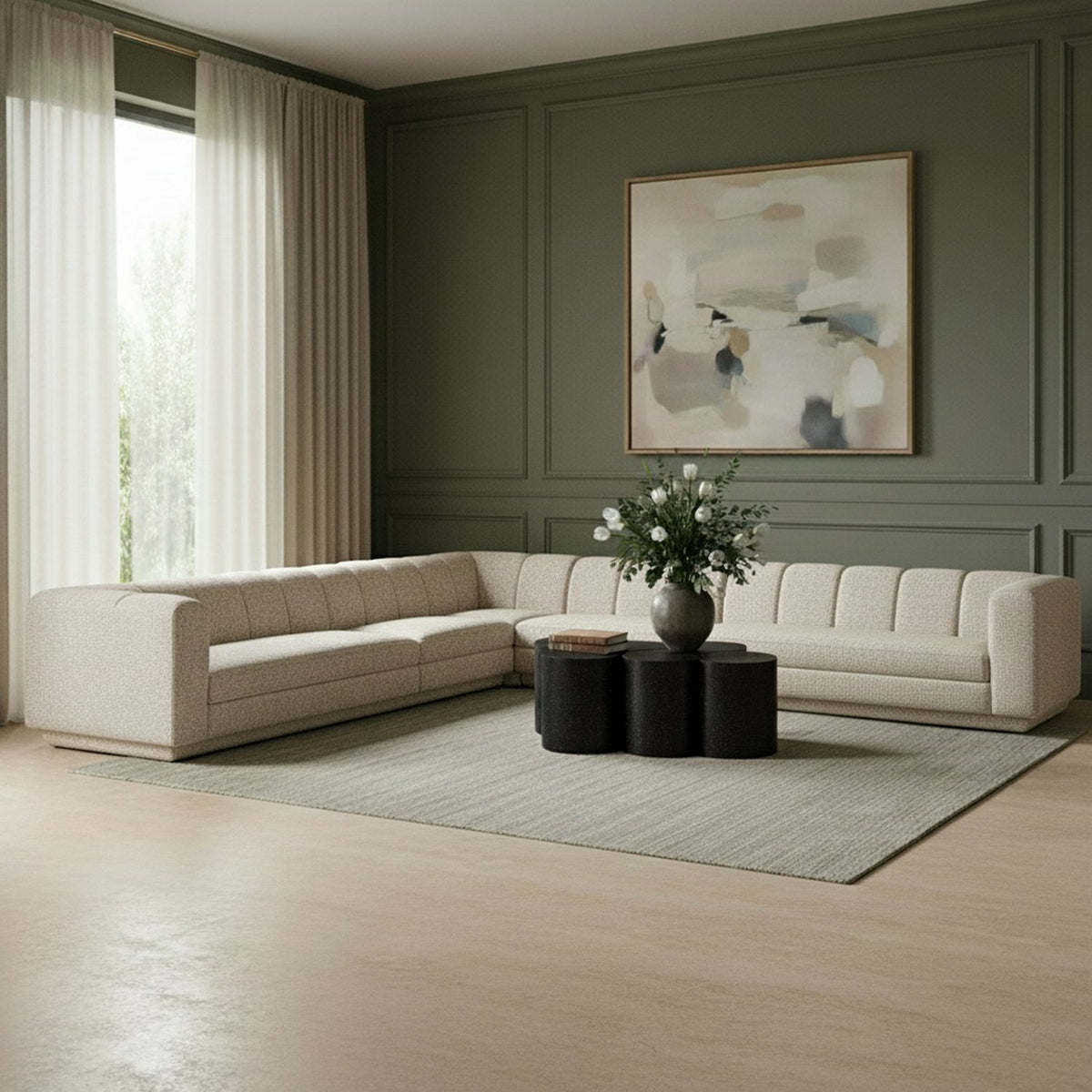 Modari Beige Fabric Upholstered 5 Piece Modular Sectional Sofa